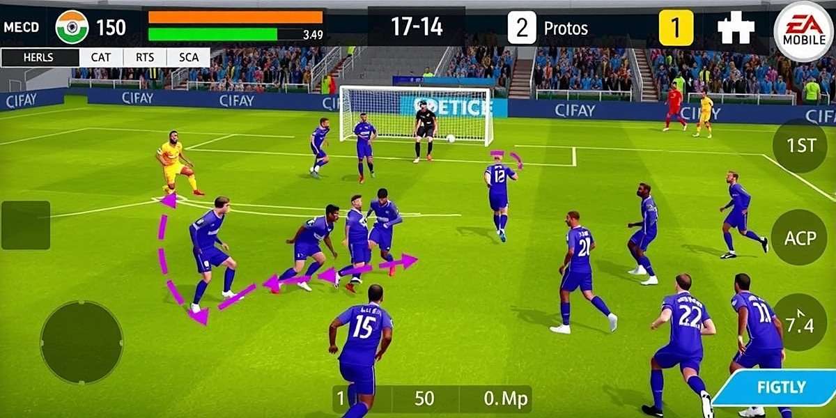 FIFA Mobile Defensive Wall Gameplay Screenshot FIFA Mobile Defensive Wall Gameplay showing Indian players using defensive tactics